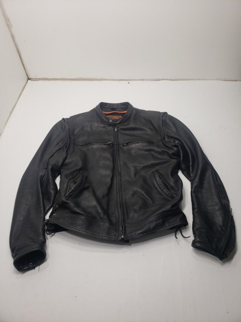 First Classics Black Leather Motorcyle Jacket Men’s Large Lace Side Biker L